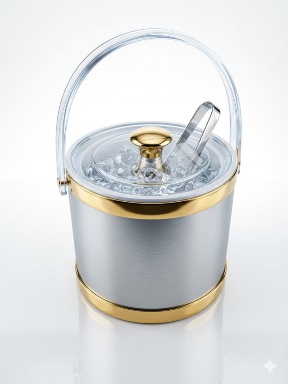 VINTAGE Culver Brushed Silver and Gold Acrylic Barware Ice Bucket